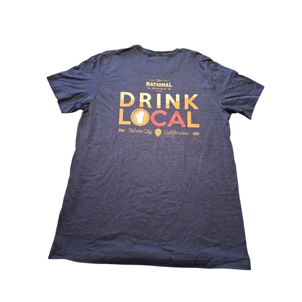 Drink Local Tahoe City California T-Shirt Men's Size Large Bella Canvas Blue